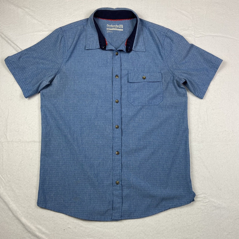 AVALANCHE Men's Medium Polyester‎ Short Sleeve Button Shirt Blue